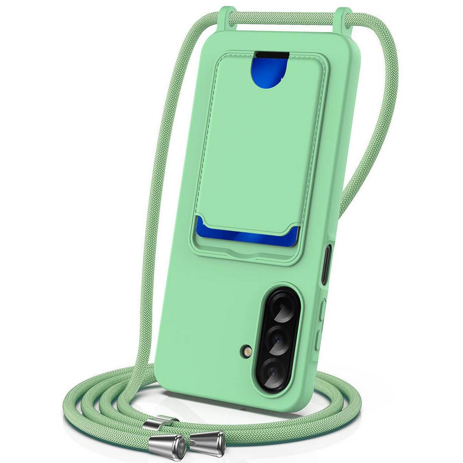 Galaxy A57 - Custodia in silicone liquido con portacarte e tracolla