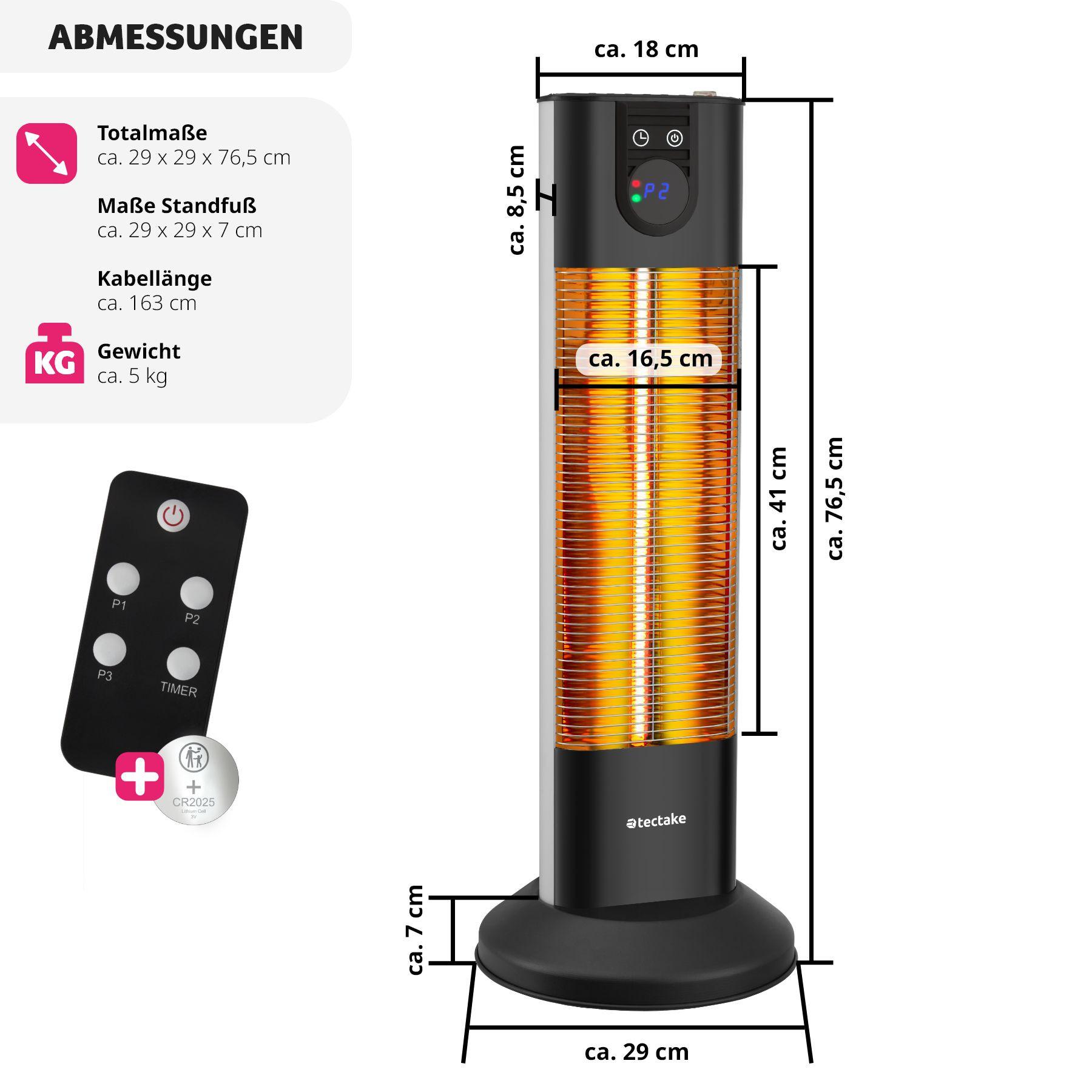 Tectake Radiateur infrarouge Solaris Terra 1500W avec fonction minuterie  