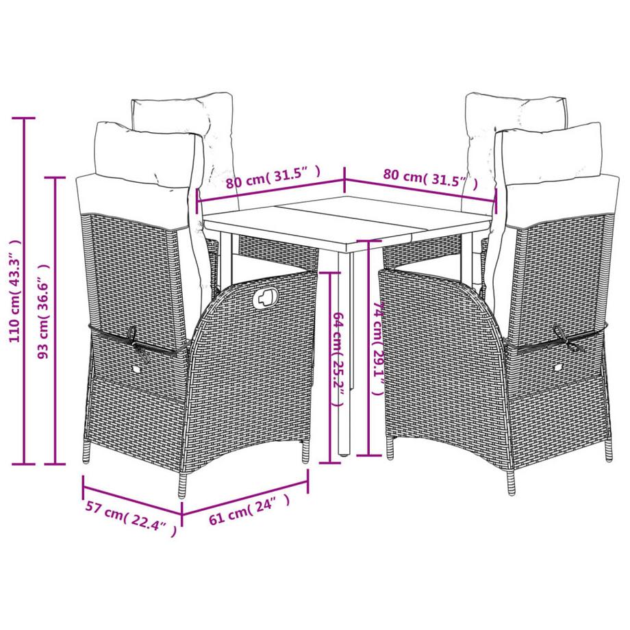VidaXL Ensemble à manger de jardin rotin synthétique  