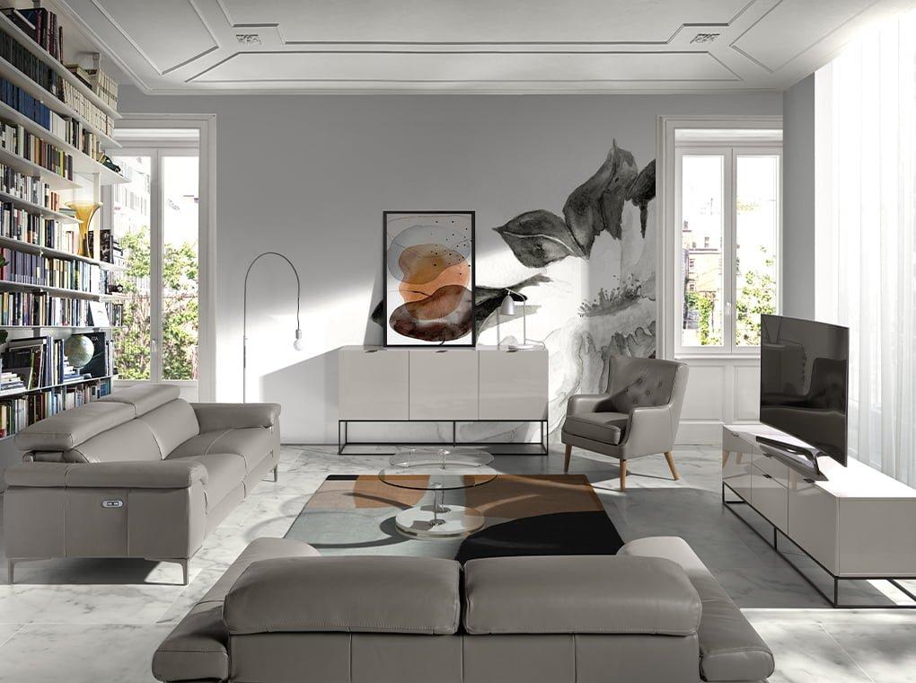 ANGEL CERDA Canapé relax 3 places en cuir gris foncé  