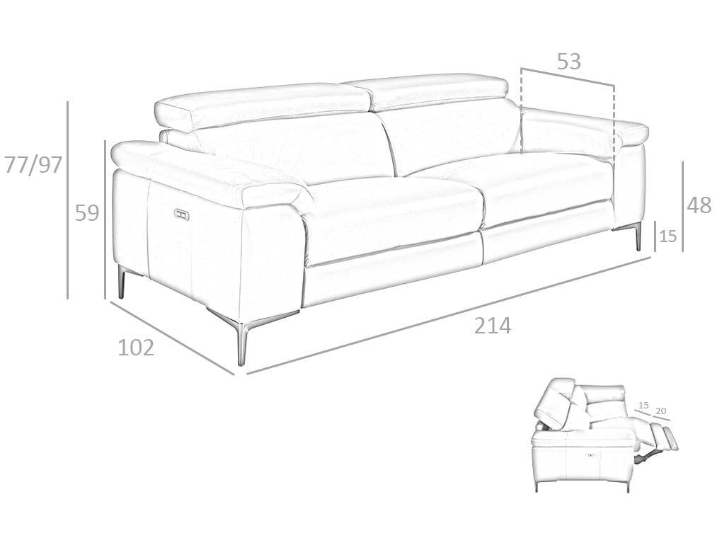 ANGEL CERDA Canapé relax 3 places en cuir gris foncé  