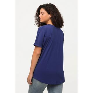 Ulla Popken  T-shirt oversize à col rond et manches courtes, motif spray 