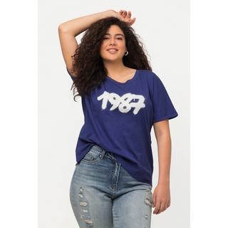 Ulla Popken  T-shirt dal taglio oversize con spray design, scollo a girocollo e mezze maniche 