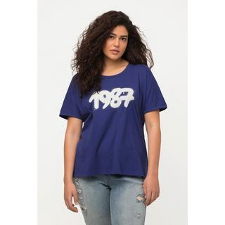 Ulla Popken  T-shirt dal taglio oversize con spray design, scollo a girocollo e mezze maniche 