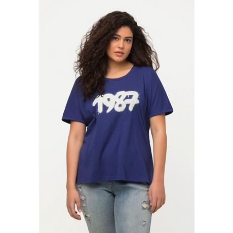 Ulla Popken  T-shirt dal taglio oversize con spray design, scollo a girocollo e mezze maniche 