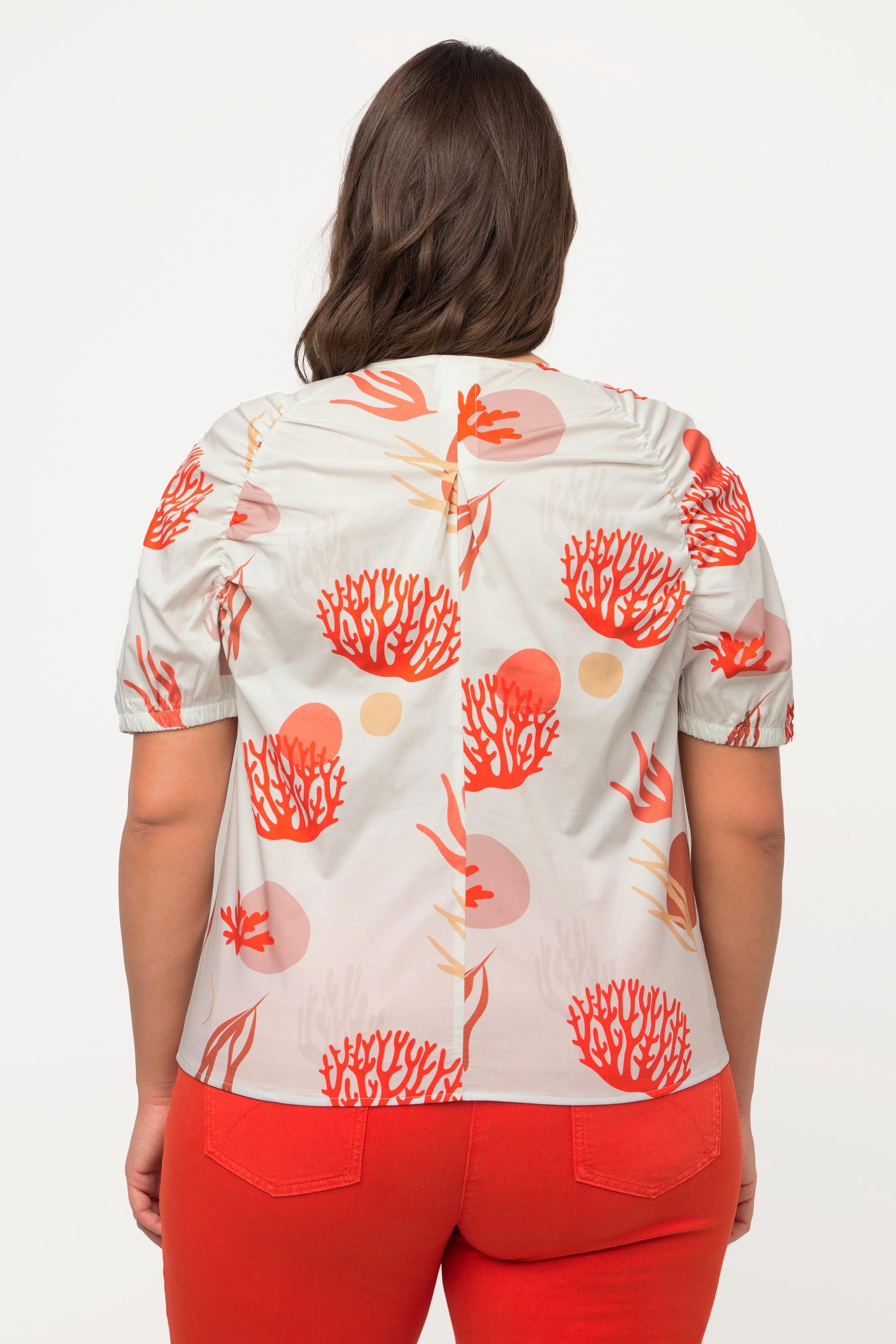 Ulla Popken Chemisier Imprimé Corail Col Tunique Manches Courtes  