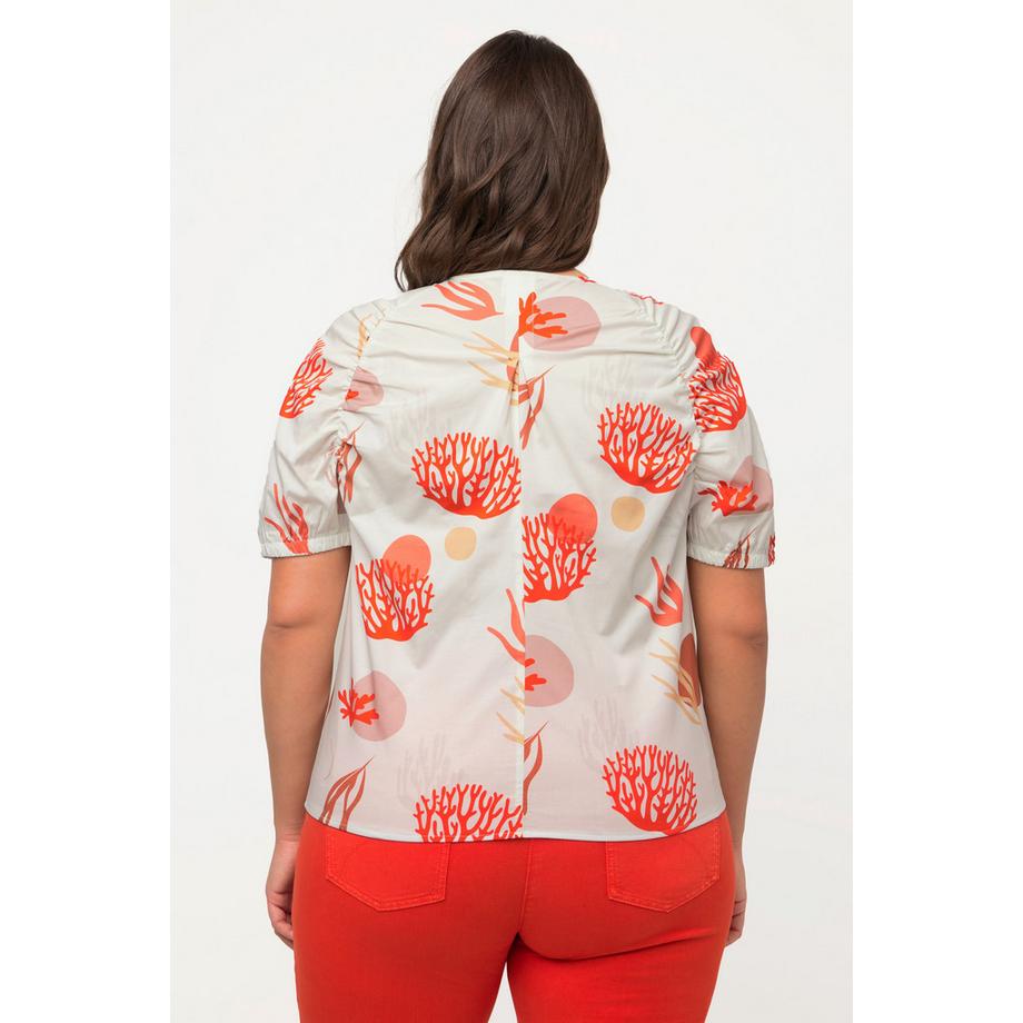Ulla Popken Korallen Print Tunika Ausschnitt Halbarm Bluse  