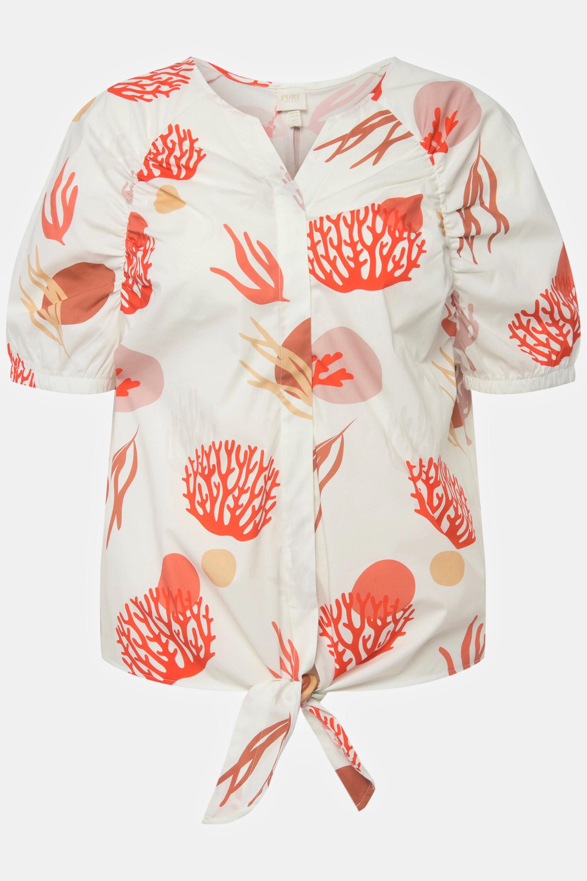 Ulla Popken Chemisier Imprimé Corail Col Tunique Manches Courtes  