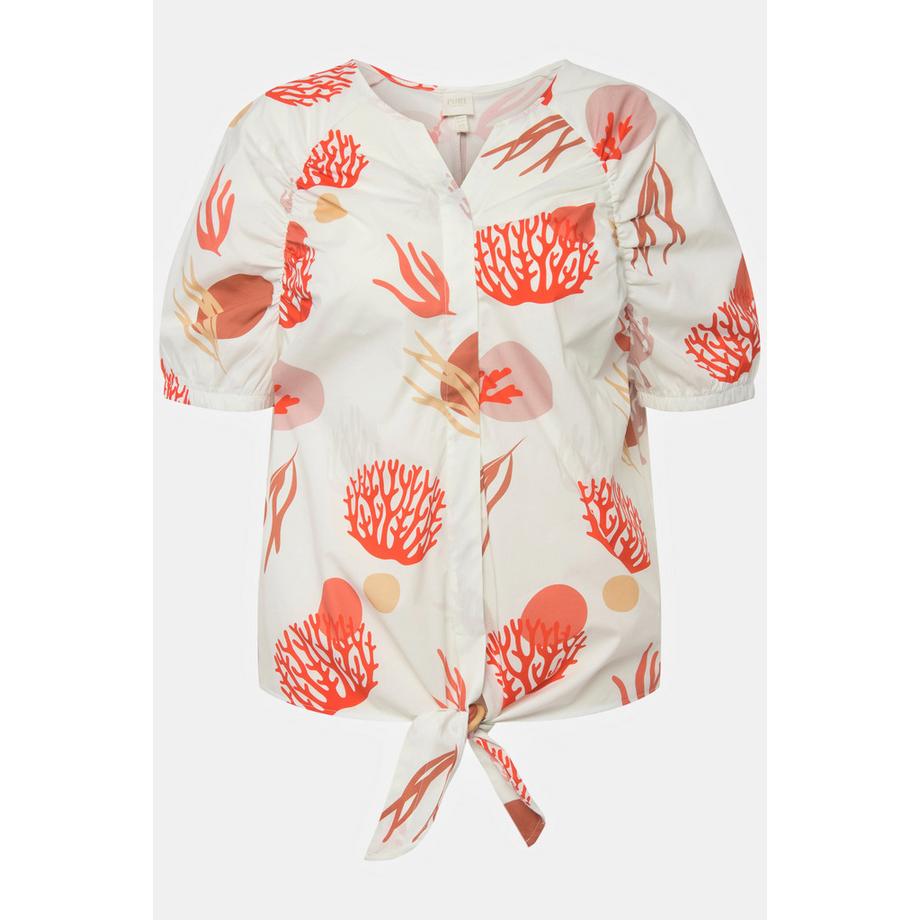 Ulla Popken Korallen Print Tunika Ausschnitt Halbarm Bluse  