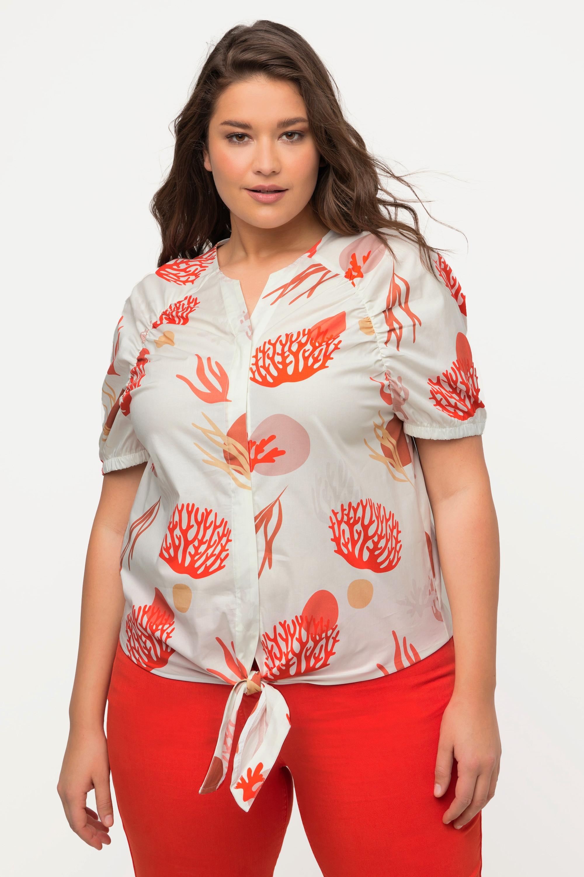 Ulla Popken Chemisier Imprimé Corail Col Tunique Manches Courtes  