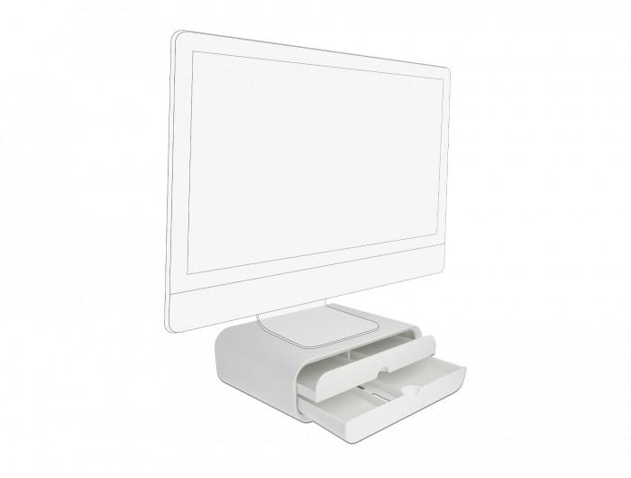 DeLock  Supporto per monitor con due cassetti bianchi 