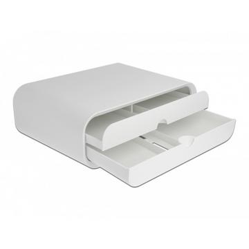 Supporto per monitor con due cassetti bianchi