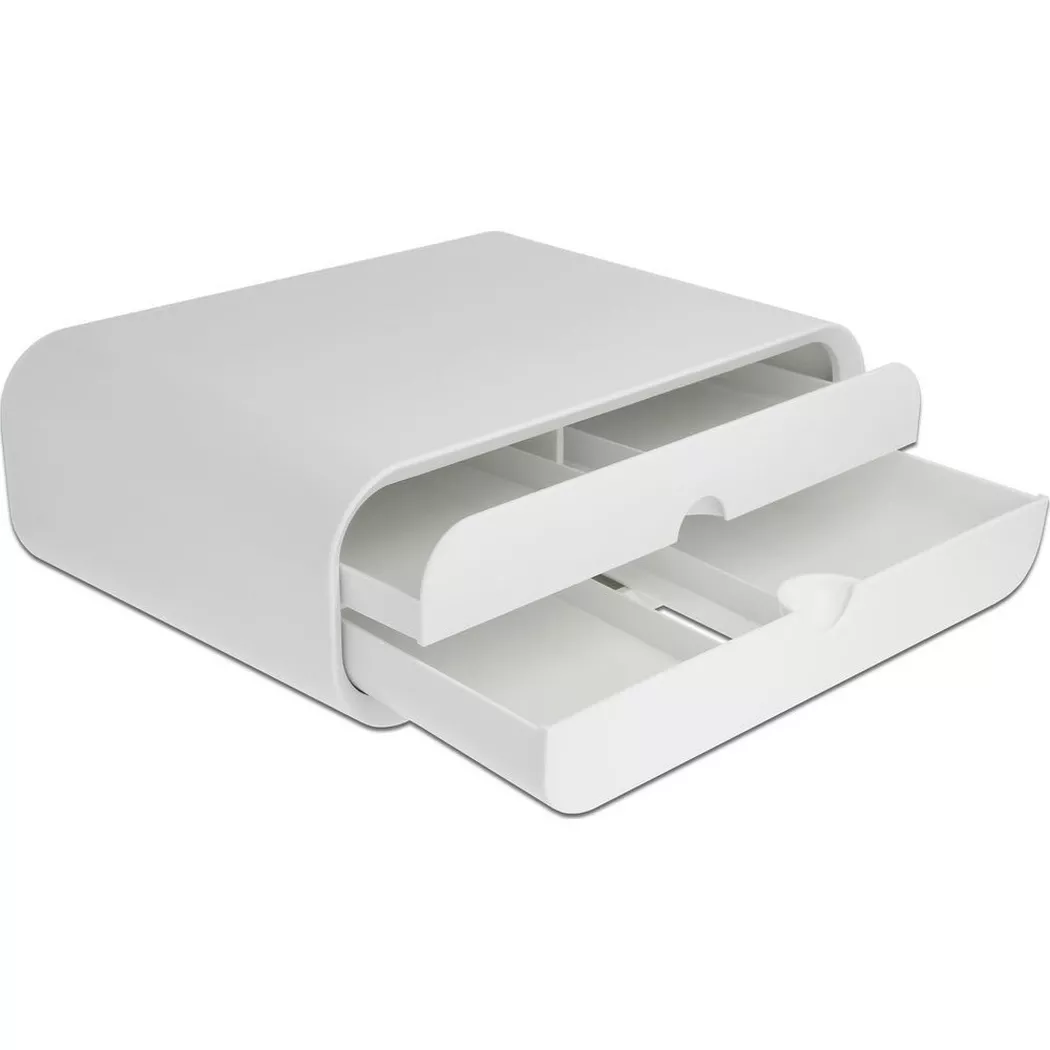 DeLock - Supporto per monitor con due cassetti bianchi, Blanco
