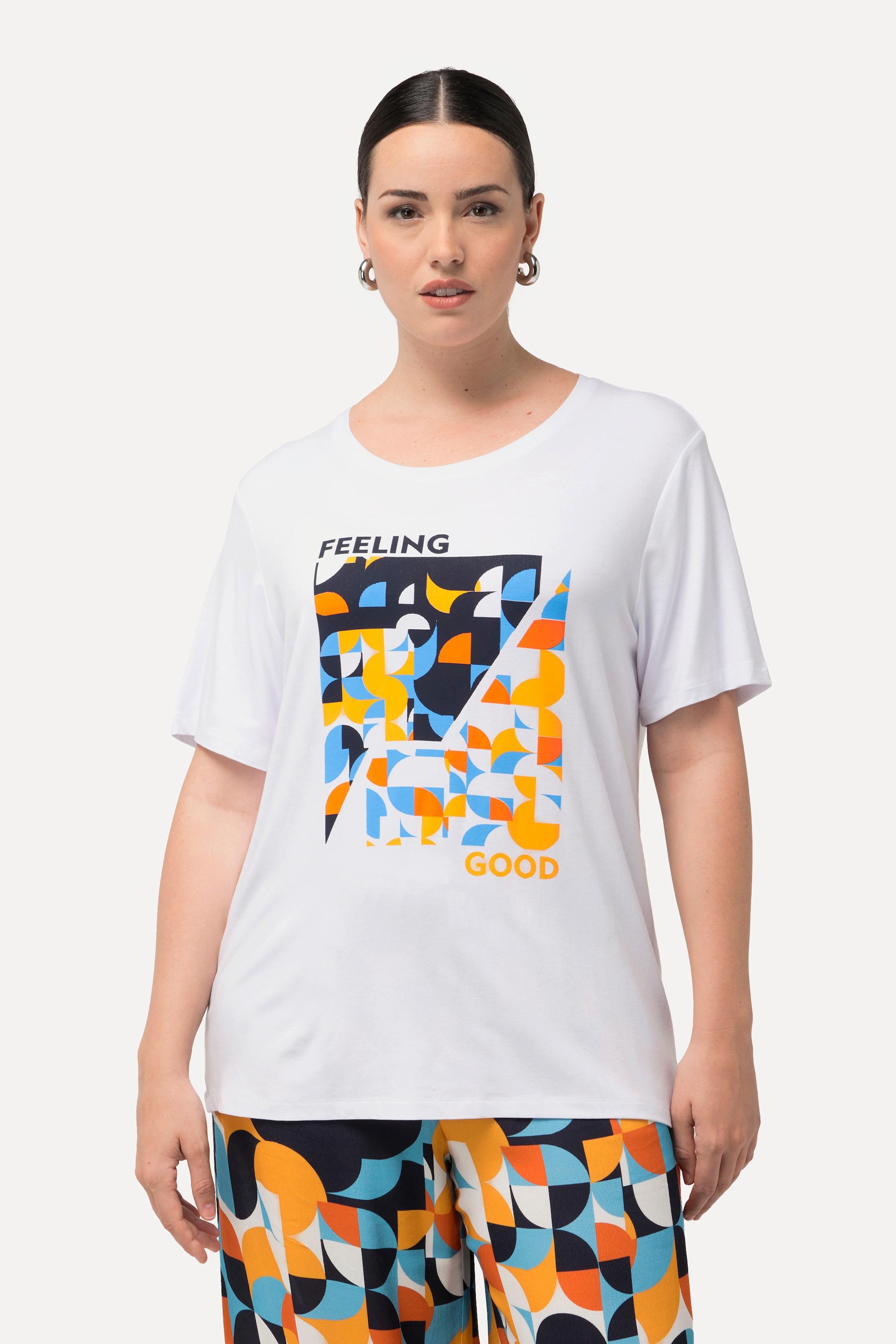 Ulla Popken  T-shirt con motivo grafico, scollo a girocollo e mezze maniche 