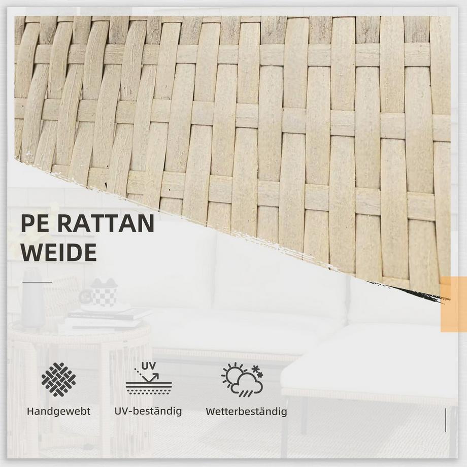 Northio Salon de jardin en rotin avec transat, table basse, deux places et coussin d'assise crème pour terrasse et balcon  