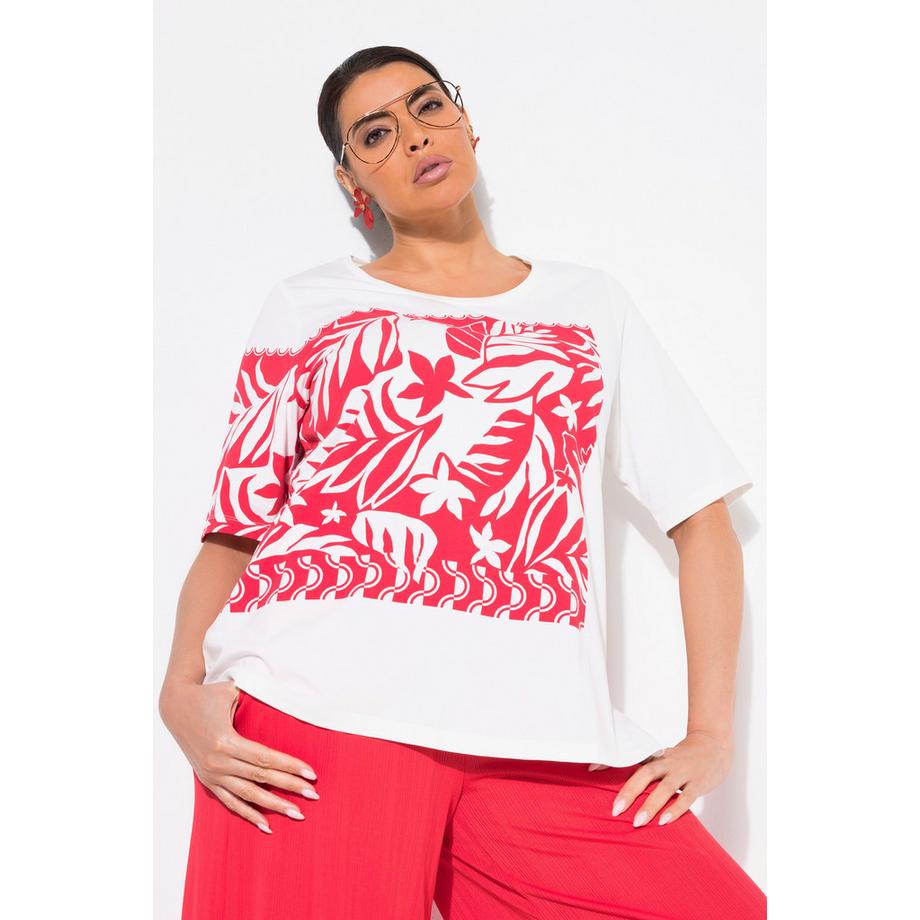 Ulla Popken Blätter Classic Rundhals Halbarm T-Shirt  