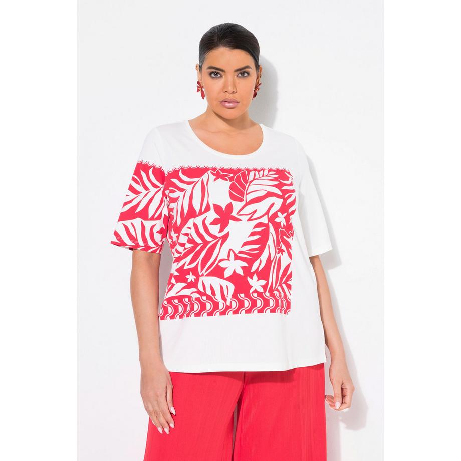 Ulla Popken Blätter Classic Rundhals Halbarm T-Shirt  