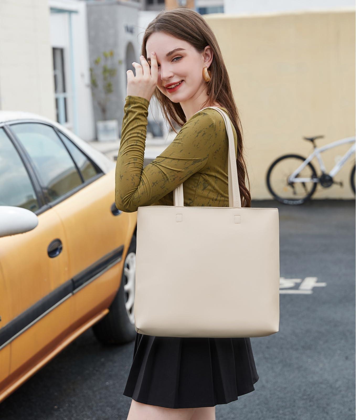 Only-bags.store  Sacs à poignée, sacs à main simples en cuir PU pour le travail, l'école, le shopping avec fermeture à glissière et poche intérieure 