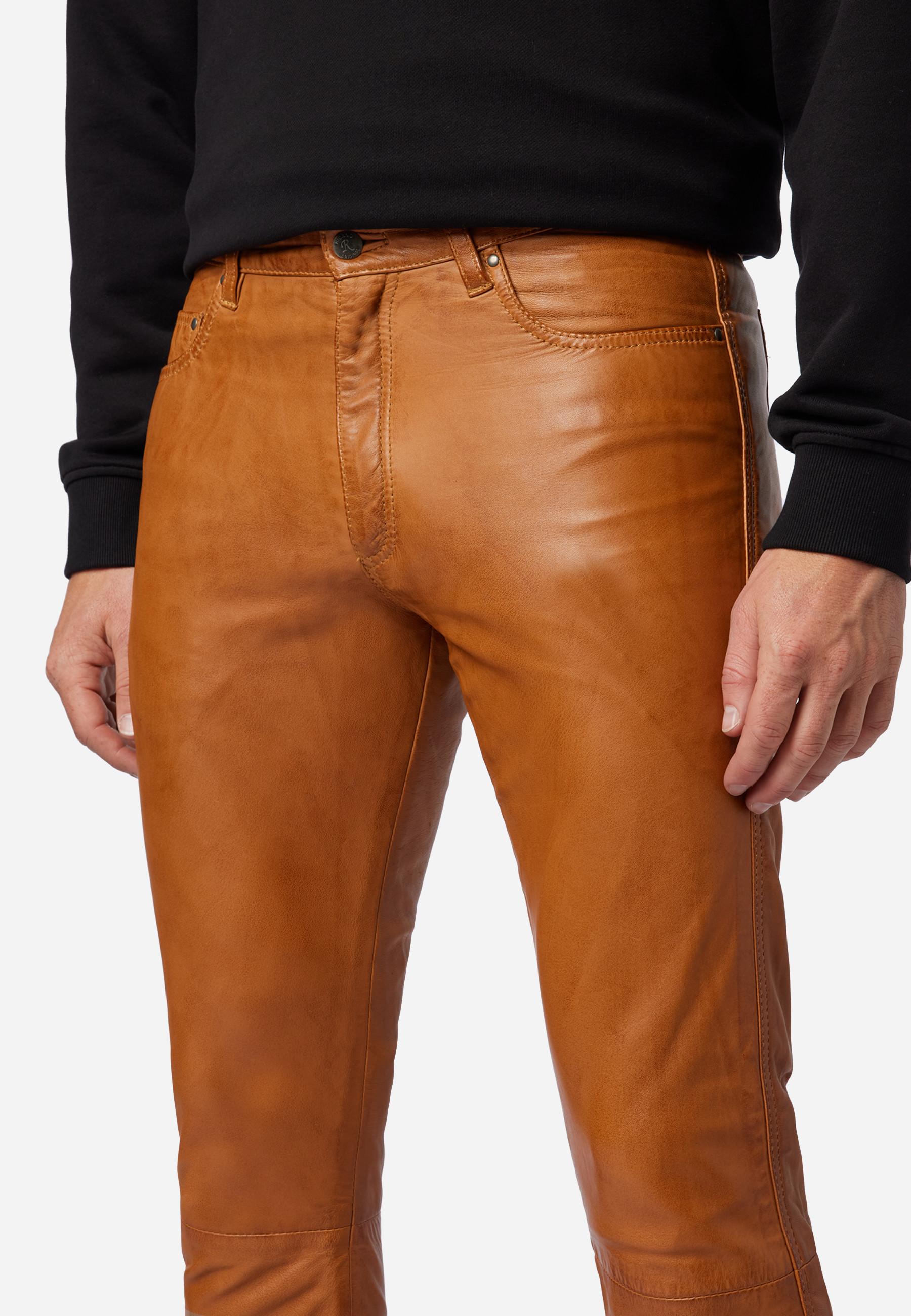 RICANO  Pantaloni in pelle da uomo Slim Fit, pantaloni in pelle 5 tasche in pelle di agnello - Slim Fit 