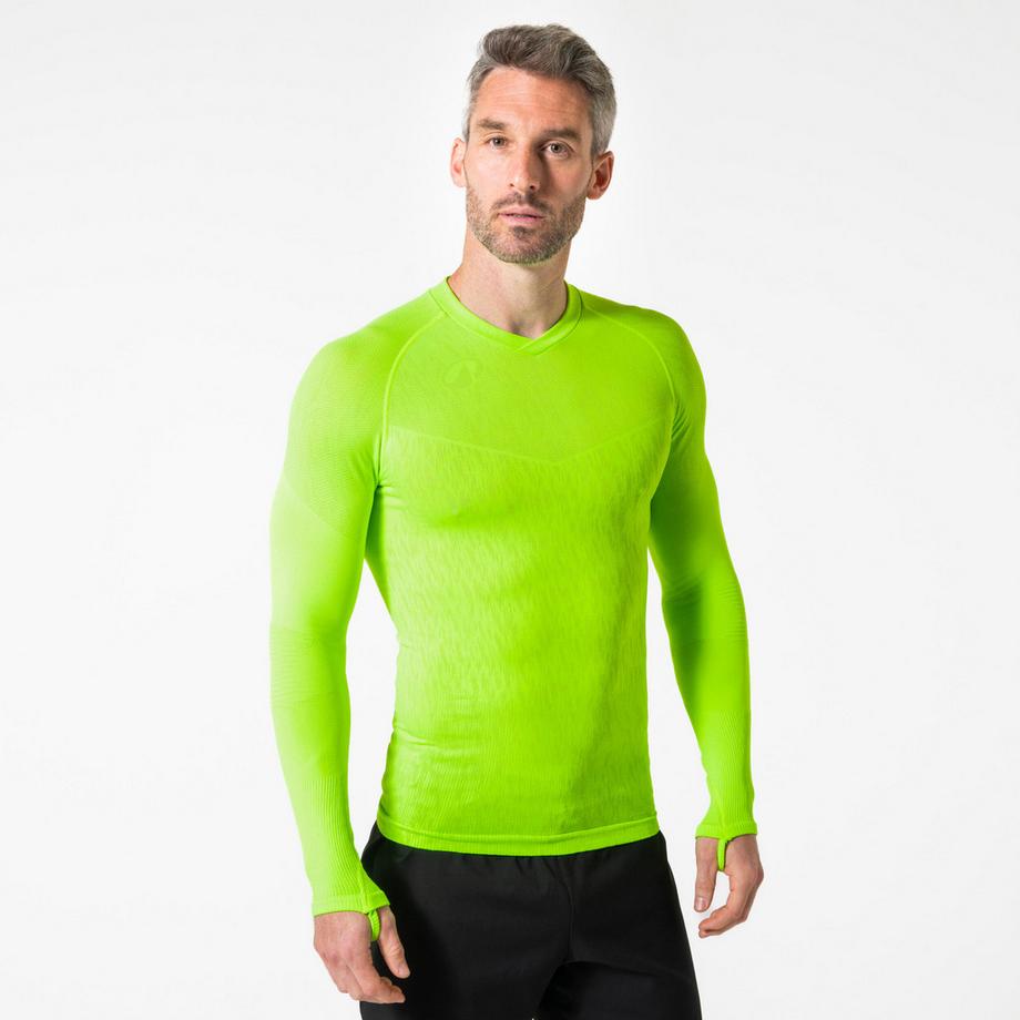 KIPSTA  Sous-maillot de foot thermique seamless manches longues mixte, Keepdry jaune flu 