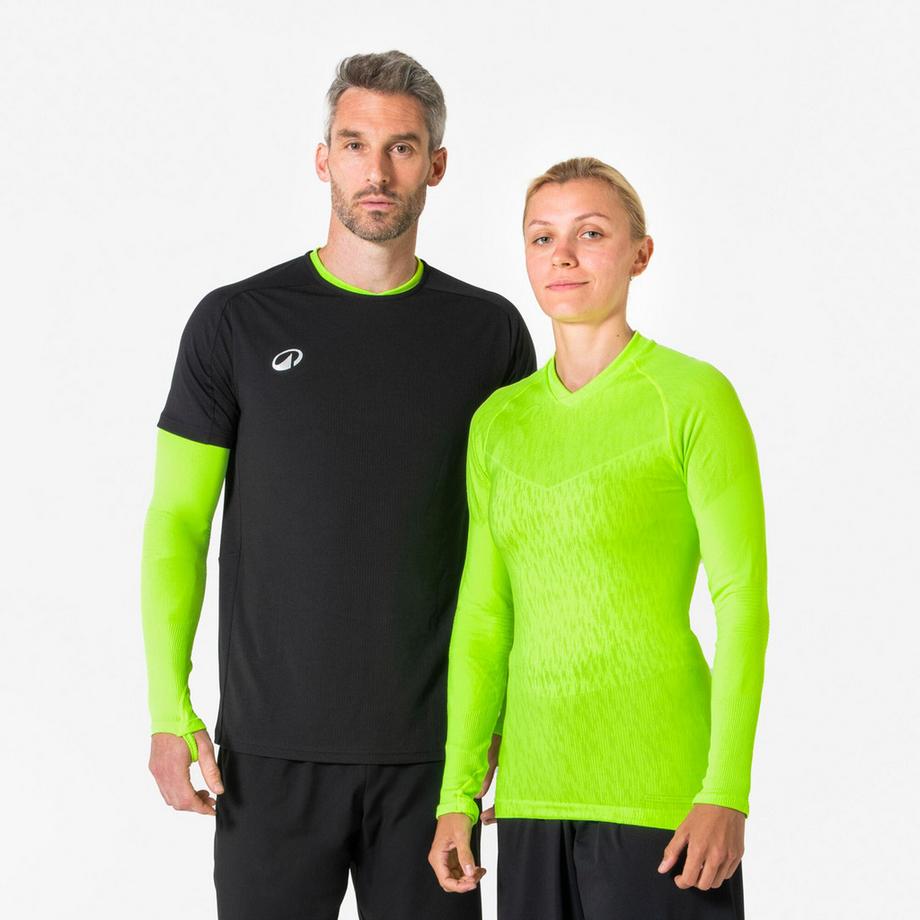 Sous-maillot de foot thermique seamless manches longues mixte, Keepdry jaune flu