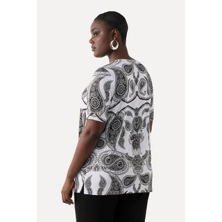 Ulla Popken  T-shirt en tissu fluide slinky motif cachemire, à col V et manches courtes 