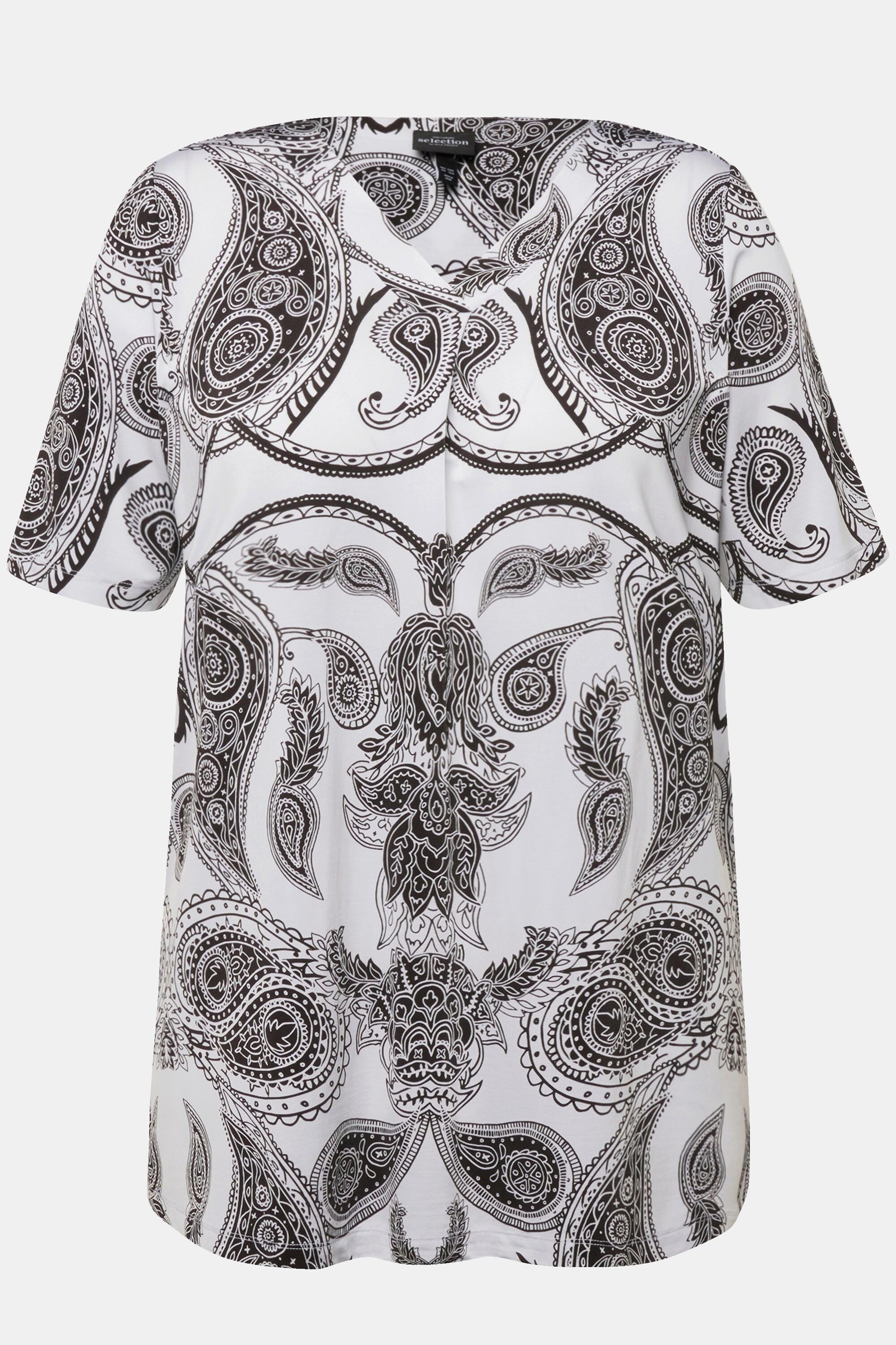 Ulla Popken  Maglia in tessuto fluente con Paisley, scollo a V e mezze maniche 