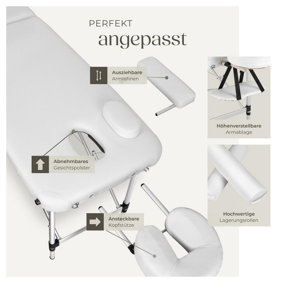 Tectake 2 Zonen Massageliege mit Polsterung, Massagerollen und Aluminiumgestell  