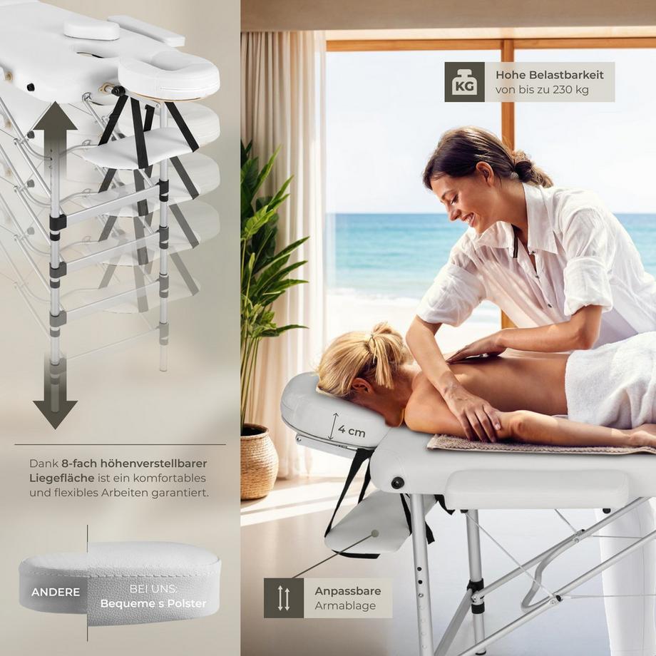 Tectake 2 Zonen Massageliege mit Polsterung, Massagerollen und Aluminiumgestell  