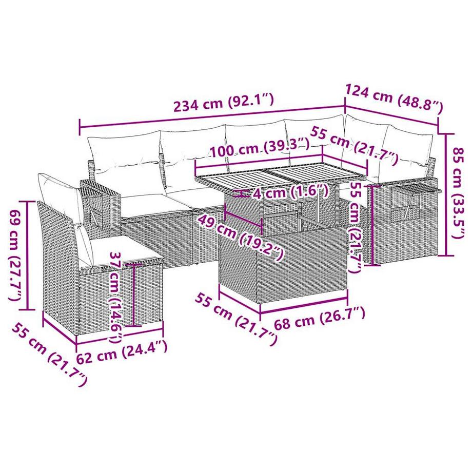 VidaXL Ensemble de canapés de jardin rotin synthétique  