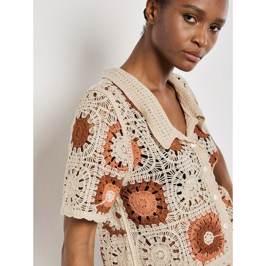 APRICOT Top Bouton Col Crochet  