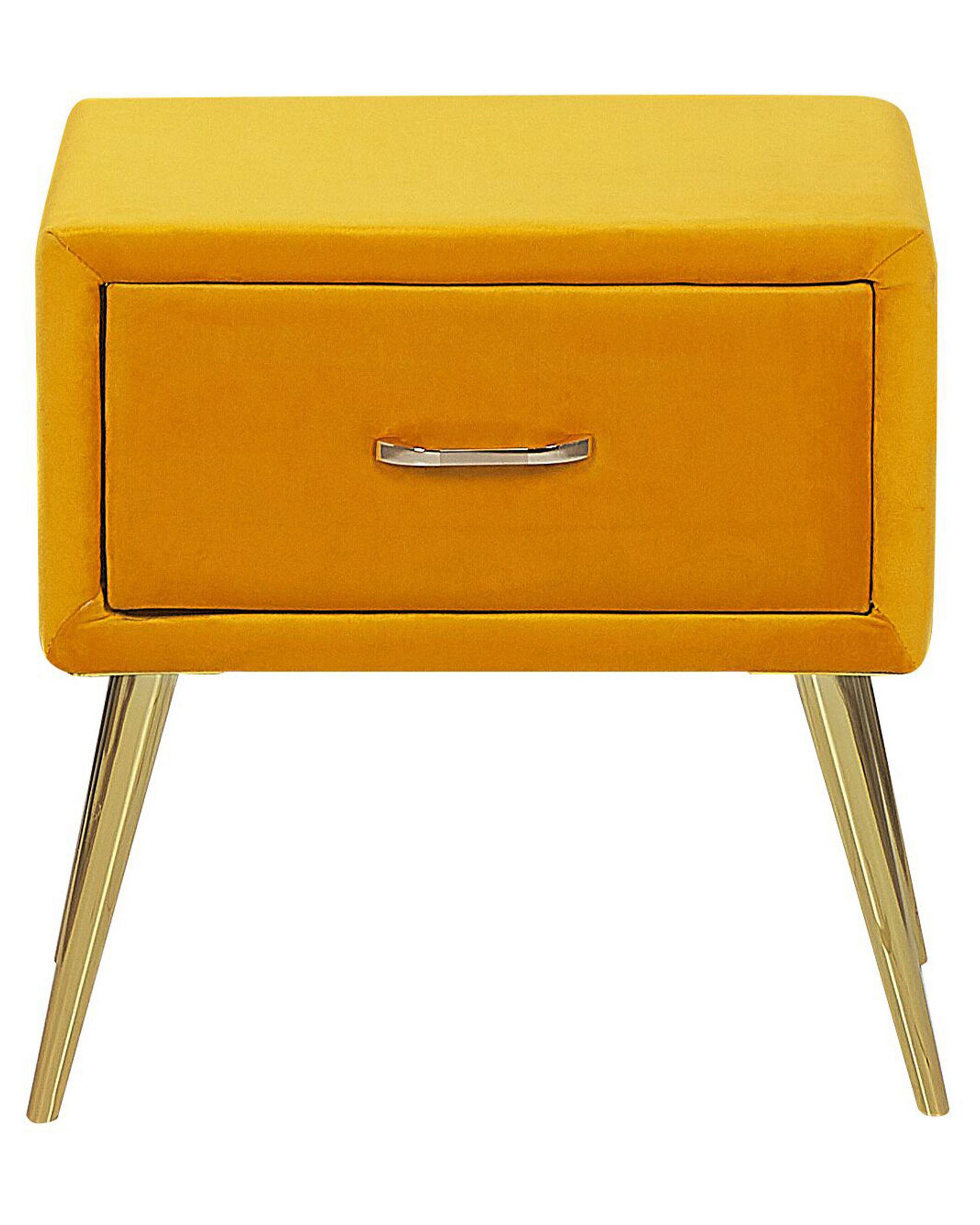 Beliani Table de nuit à 1 tiroir en Velours Glamour FLAYAT  