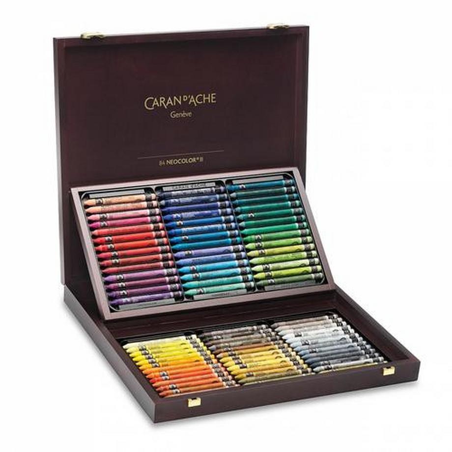 Caran d'Ache  Coffret en bois Neocolor II, 84 pastels 