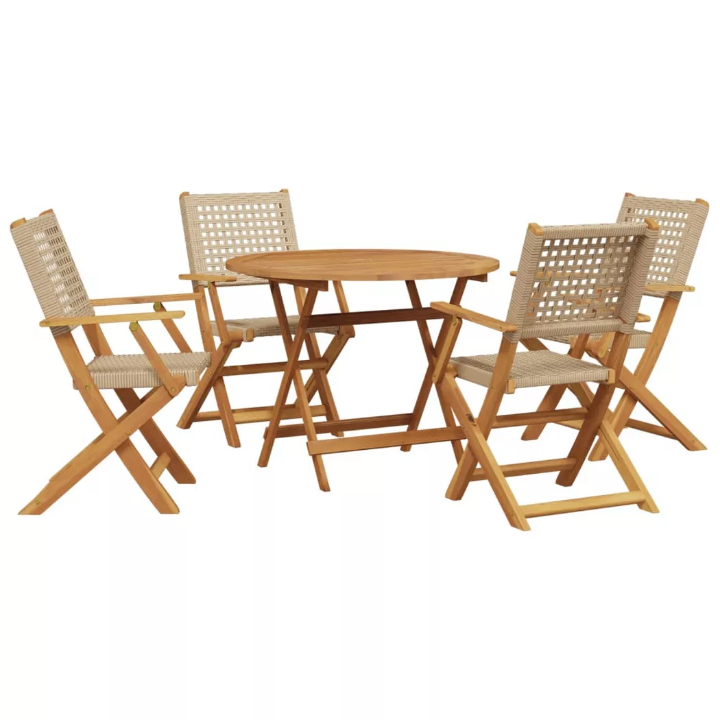 vidaXL 5-delige Tuinset poly rattan en massief hout beige3281816