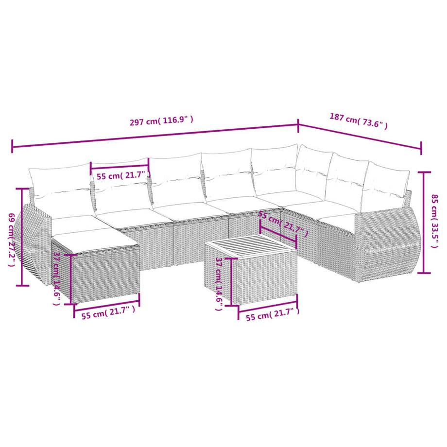 VidaXL set divano da giardino Polirattan  