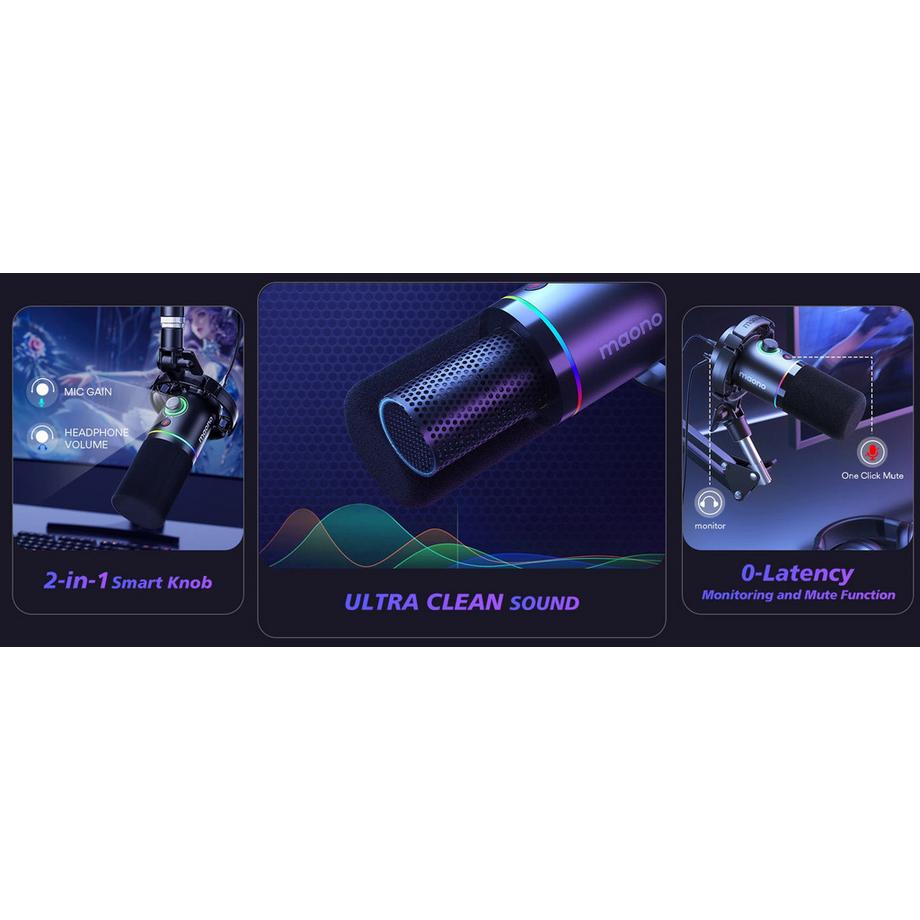 Maono  PD200XS Microphone USB/XLR et bras de microphone 