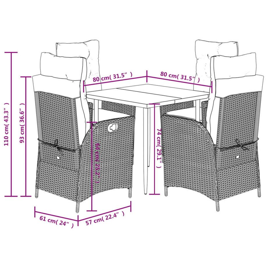 VidaXL Ensemble de salle à manger de jardin rotin synthétique  