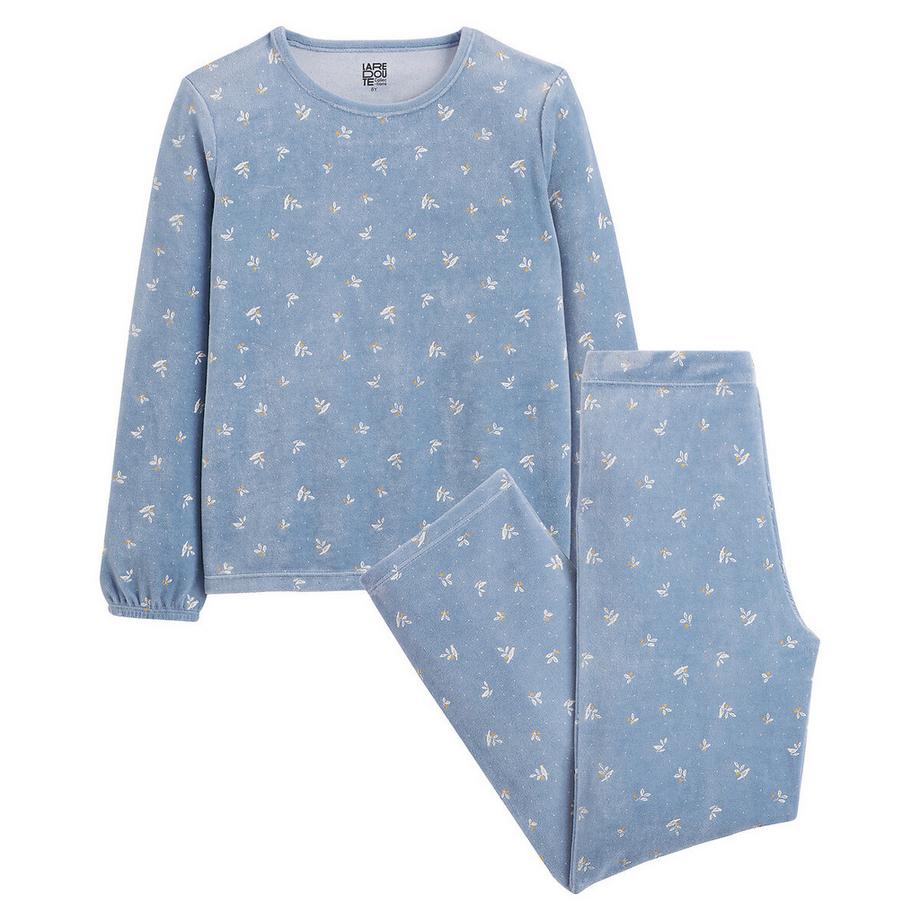 Pyjama en velours imprimé feuillage et oiseaux