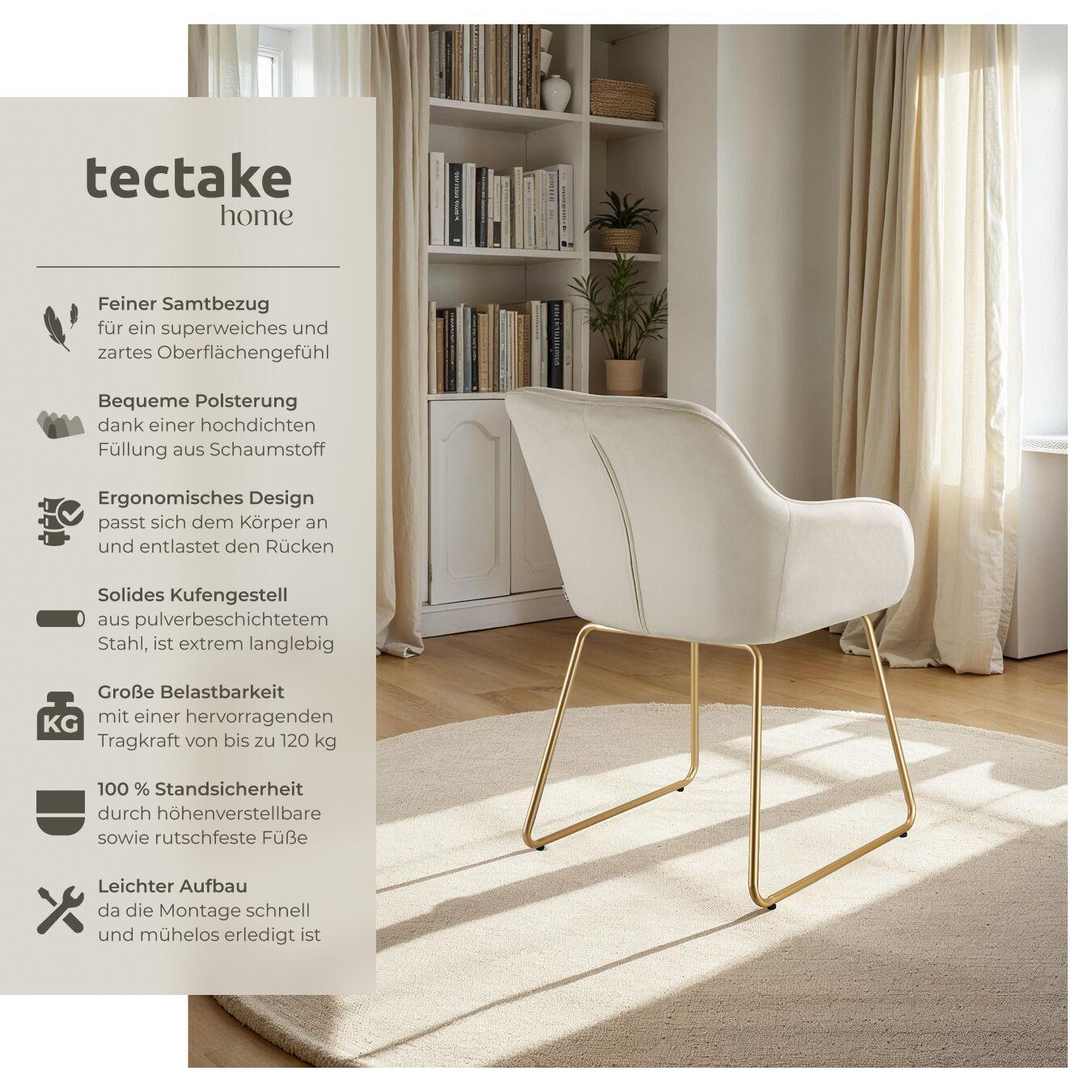 Tectake Esszimmerstuhl Jeane gepolstert, in Samtoptik höhenverstellbare Füße  