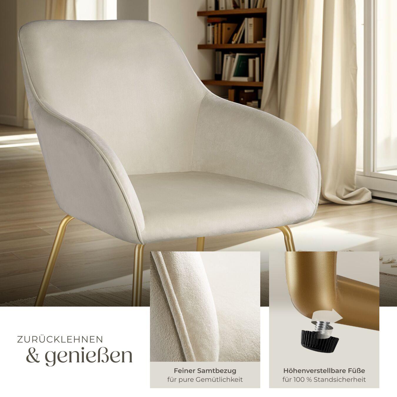 Tectake Esszimmerstuhl Jeane gepolstert, in Samtoptik höhenverstellbare Füße  