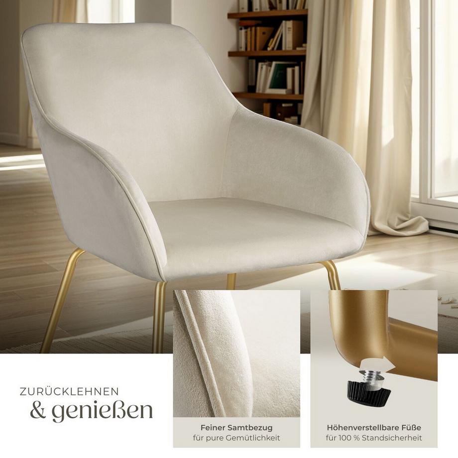 Tectake Esszimmerstuhl Jeane gepolstert, in Samtoptik höhenverstellbare Füße  