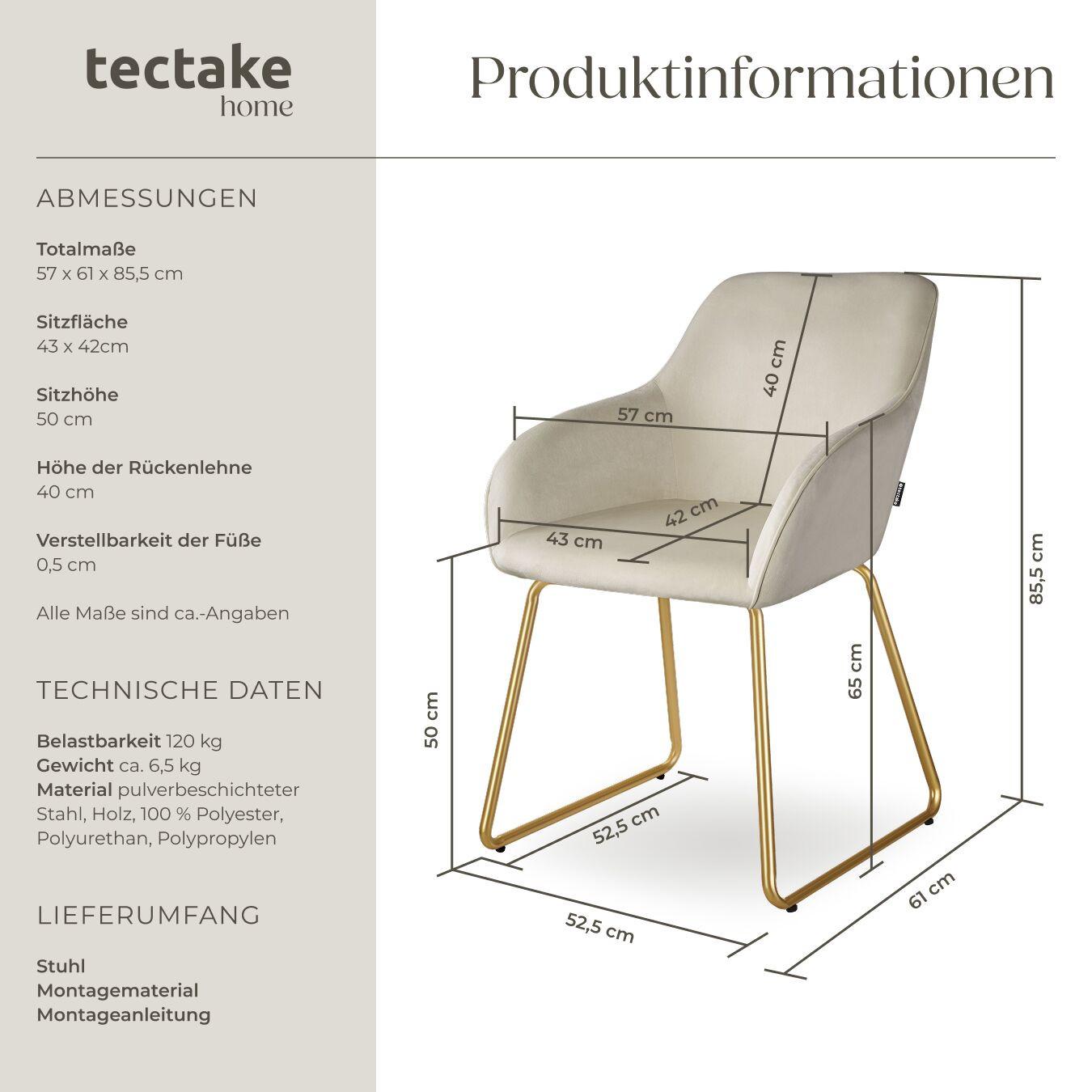 Tectake Esszimmerstuhl Jeane gepolstert, in Samtoptik höhenverstellbare Füße  