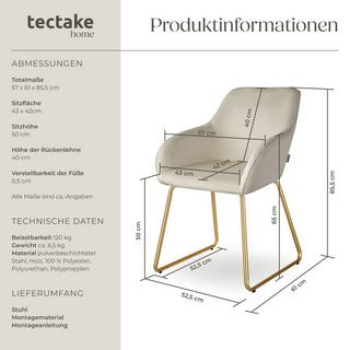 Tectake Esszimmerstuhl Jeane gepolstert, in Samtoptik höhenverstellbare Füße  