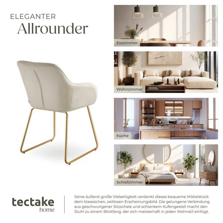 Tectake Sedia da pranzo Jeane Imbottita, effetto velluto  