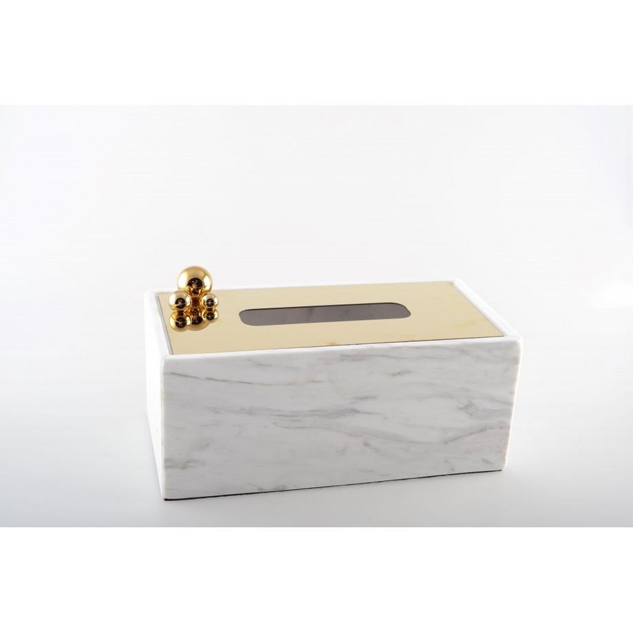 Aulica  TÜCHERBOX AUS MARMOR MIT GOLDENEM DECKEL 24X12X12CM 