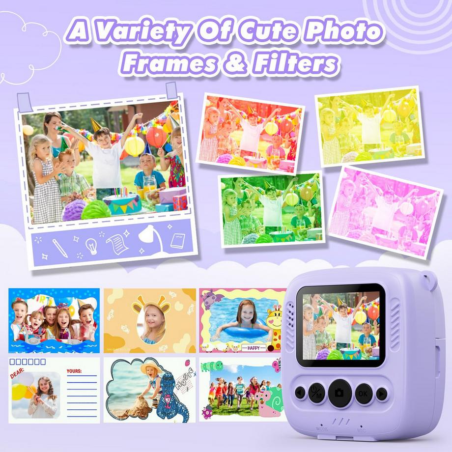 Activity-board  Kinderkamera Sofortbildkamera, Sofortbildkamera Kinder mit Karte & Druckpapier 