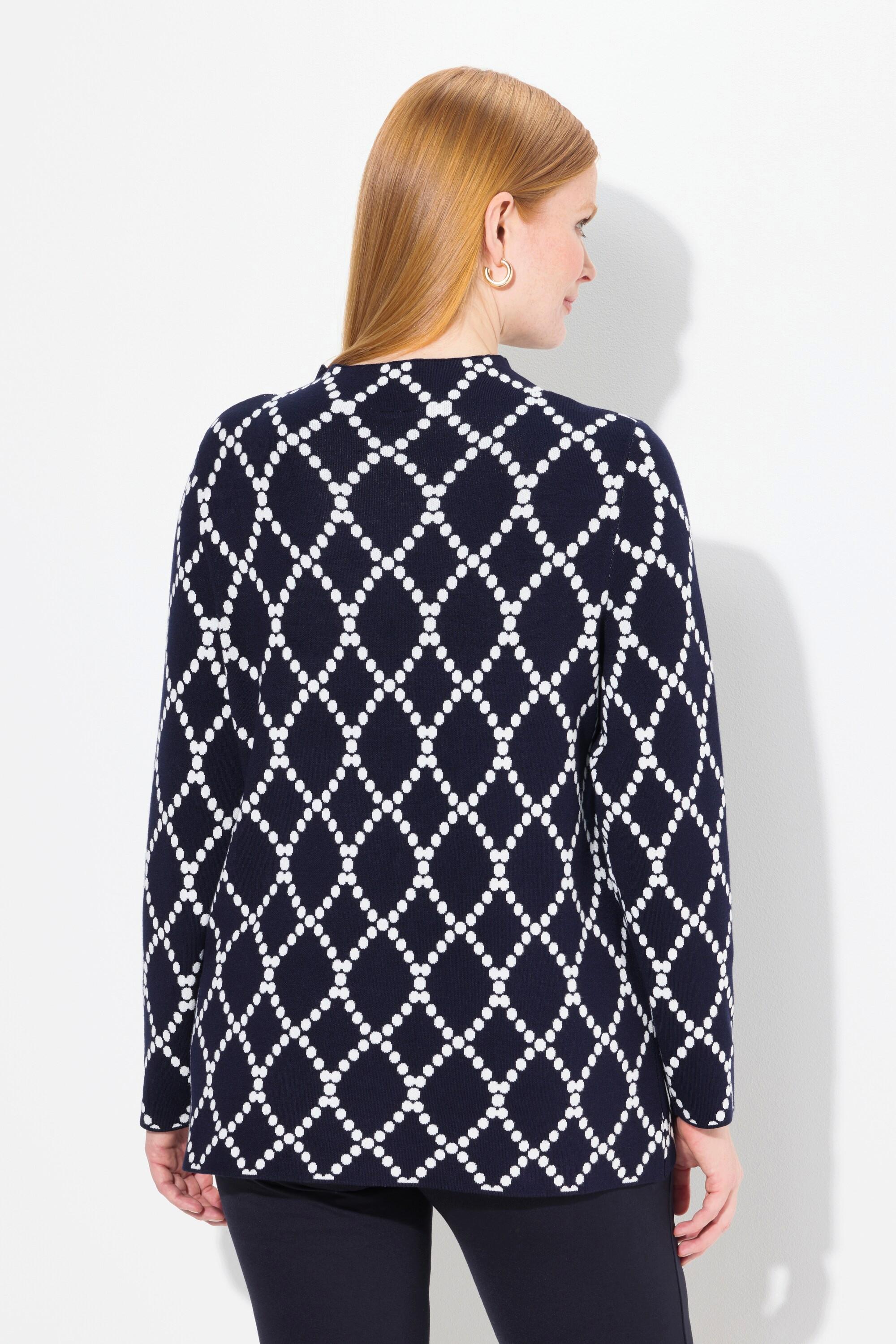 Ulla Popken  Pull jacquard à pois en maille, col montant et manches longues 