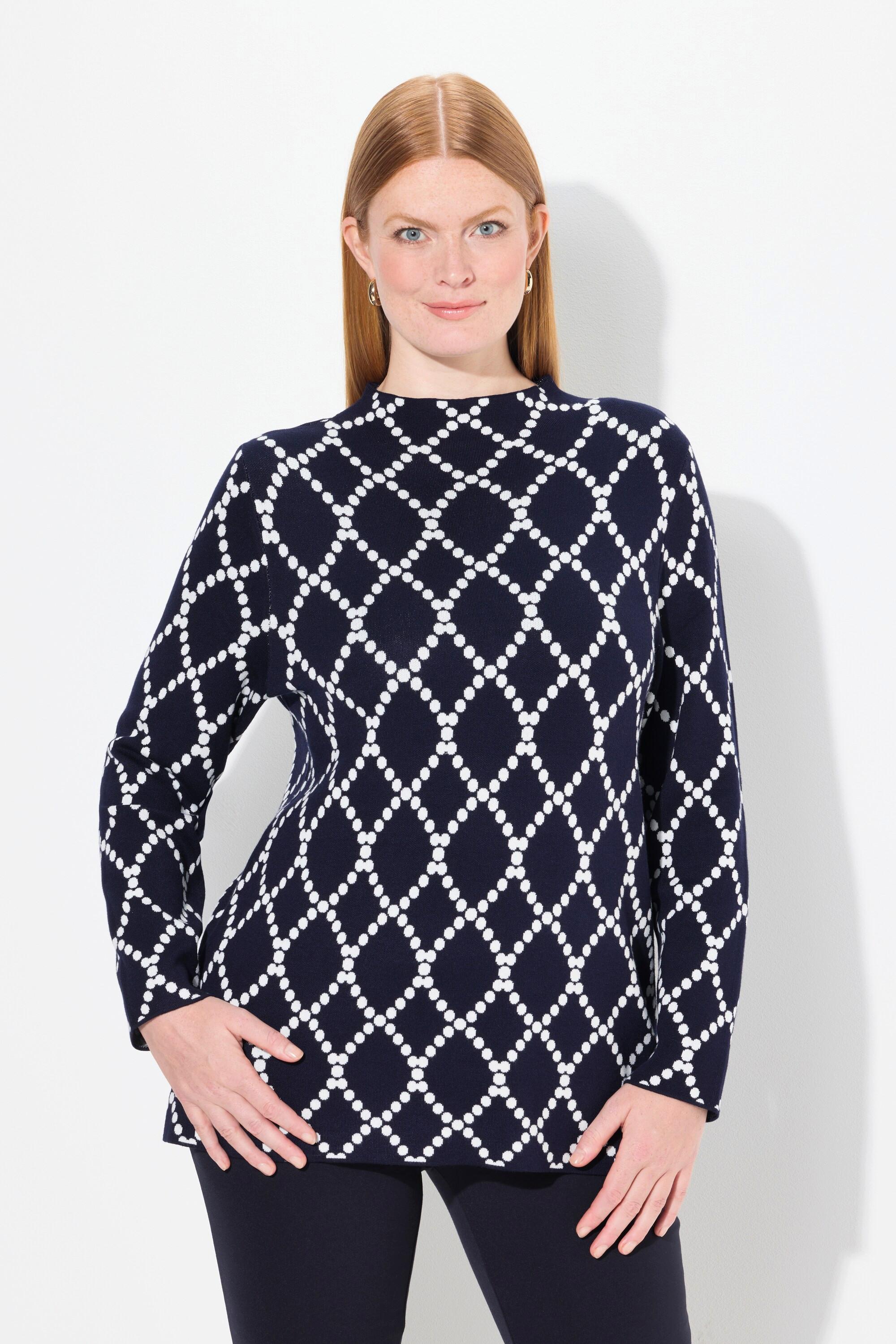 Ulla Popken  Maglione con jacquard, pallini, collo alto e maniche lunghe 