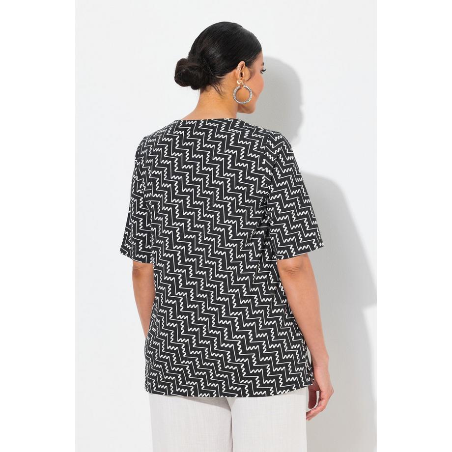 Ulla Popken T-shirt Stampa Grafica Scollo a V Taglio Svasato Mezze Maniche  