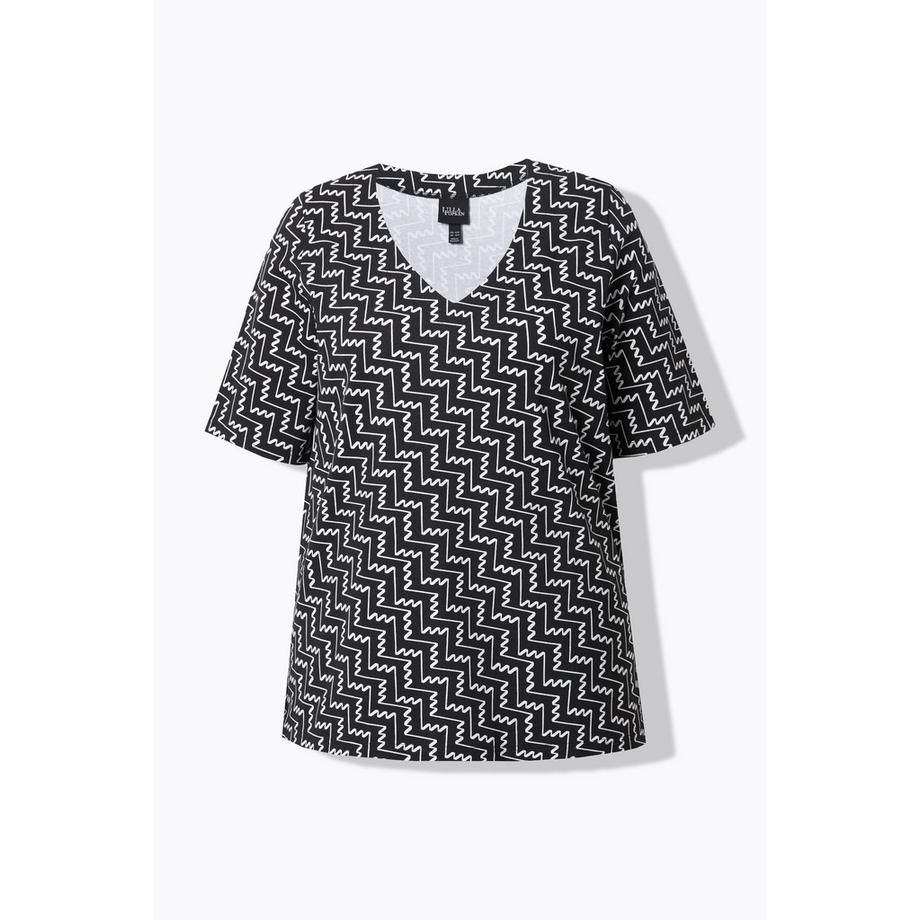 Ulla Popken T-shirt Stampa Grafica Scollo a V Taglio Svasato Mezze Maniche  
